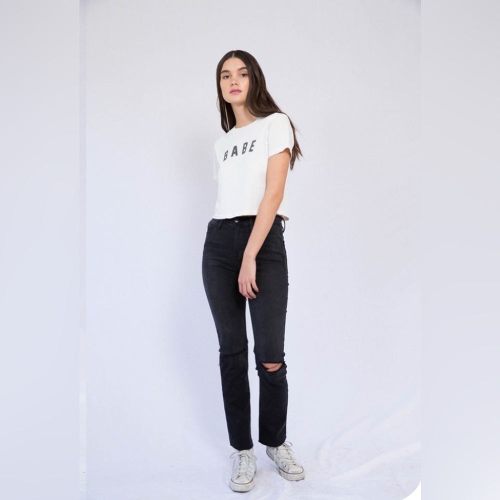 FRAME DENIM Le High Straight Raw Hem Women’s Size 26 Charcoal High Waisted Rips